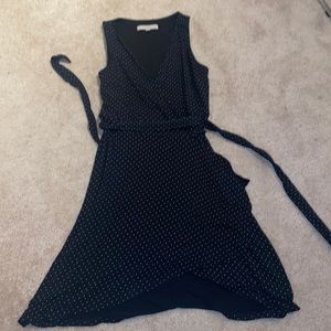 Navy polka dot wrap dress